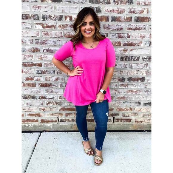 NWT LuLaRoe Perfect Tee Hot Pink Flared Tunic Top Size Small - Picture 2 of 2